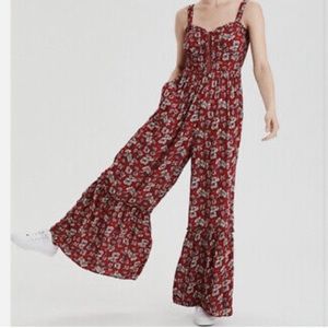 American Eagle red floral jumpsuit